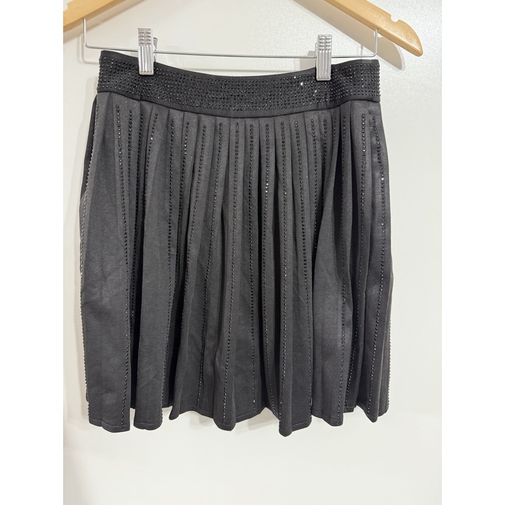 Nylon Apparel Nashville Pleated Crystal Mini Skirt Women Medium Shorts Black